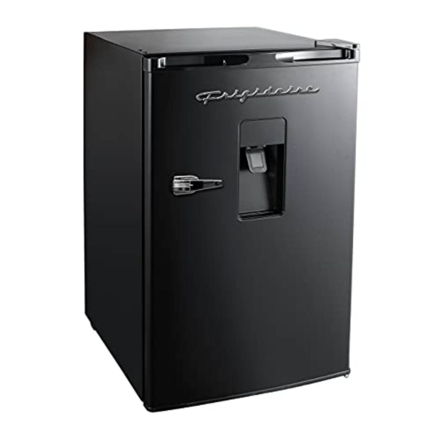 Frigidaire EFR494-BLACK Retro Compact Mini Fridge with Freezer Compartment, Chrome Handles, 4.4 Cu Ft, Built-in Water Dispenser, Black