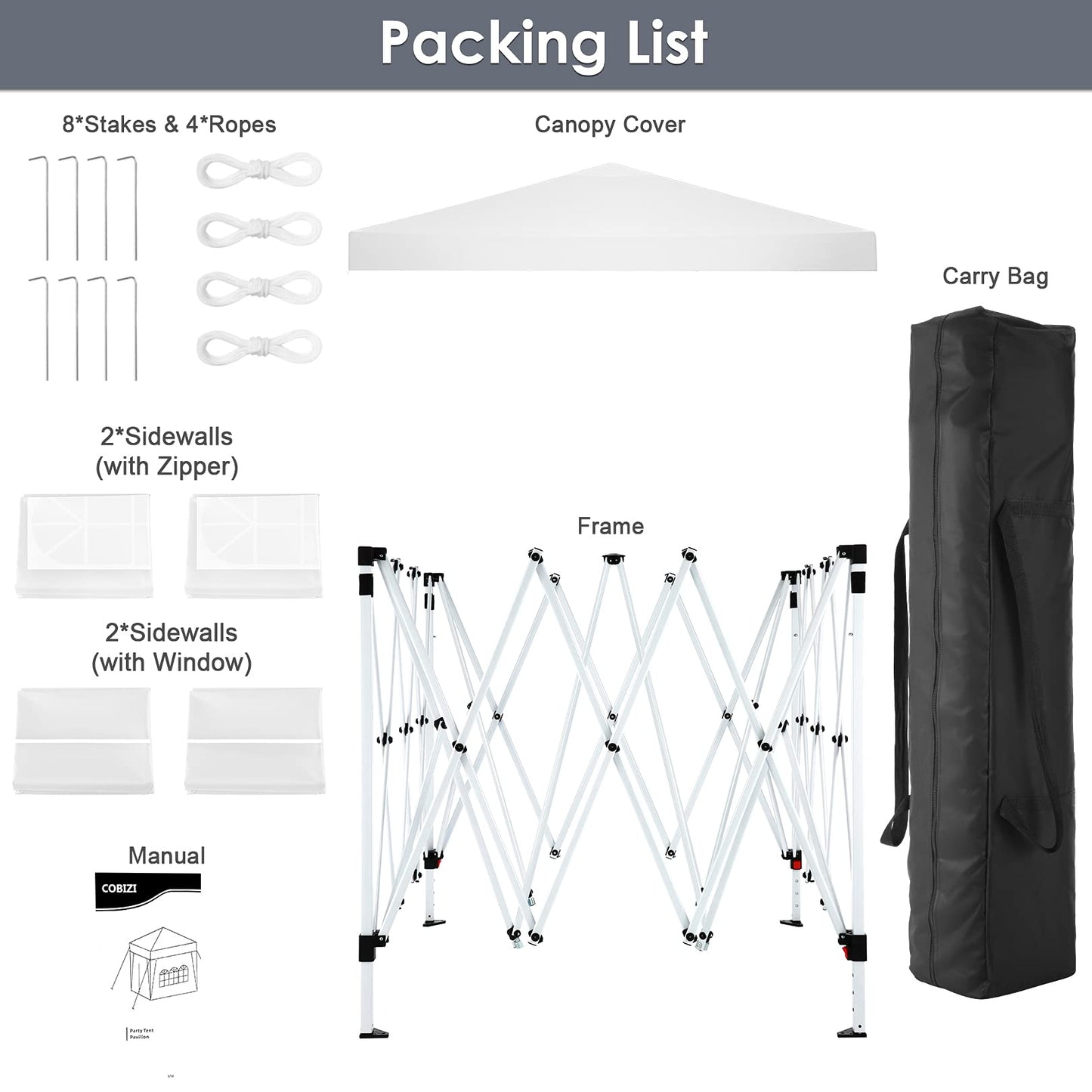 COBIZI Canopy 10x10 Pop Up Canopy Tent with 4 Sidewalls Party Tents for Parties Weddings Backyard Waterproof Canopy Outdoor Commercial Canopy Event Tent with Stakes, Ropes, White