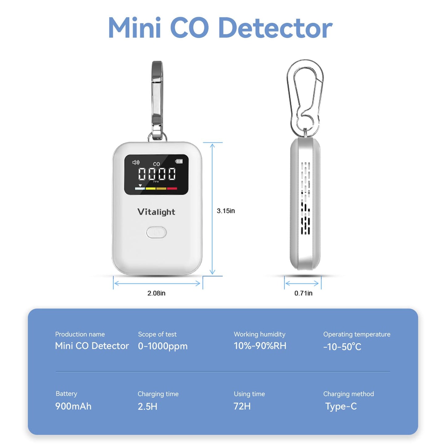 Carbon Monoxide Detector,Mini CO Detector for Travel, Air Quality Monitor,Stylish and Lightweight CO Monitor for Home Indoor/Outdoor
