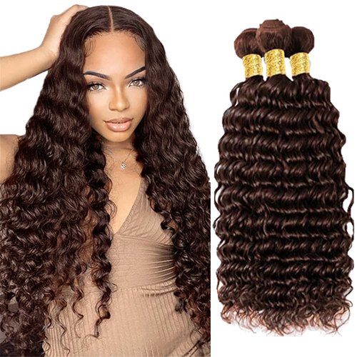 Peenoll Human Hair Bundles 18 20 22 Inch Chocolate Brown 4# Deep Wave Bundles Human Hair 100% Unprocessed Soft Sewn In Hair for Black Women with Double Weft