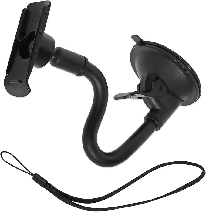 Ramtech Car GPS Windshield Suction Cup Bracket Mount with Flexible Arm Plus Bonus Wrist Strap, Compatible with Garmin Alph...