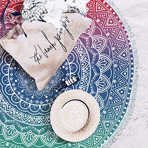 Oversize Round Mandala Beach Towel Blanket, Circle Microfiber Bohemian Boho Quick Dry Super Water Absorbent Towel, Hippy G...