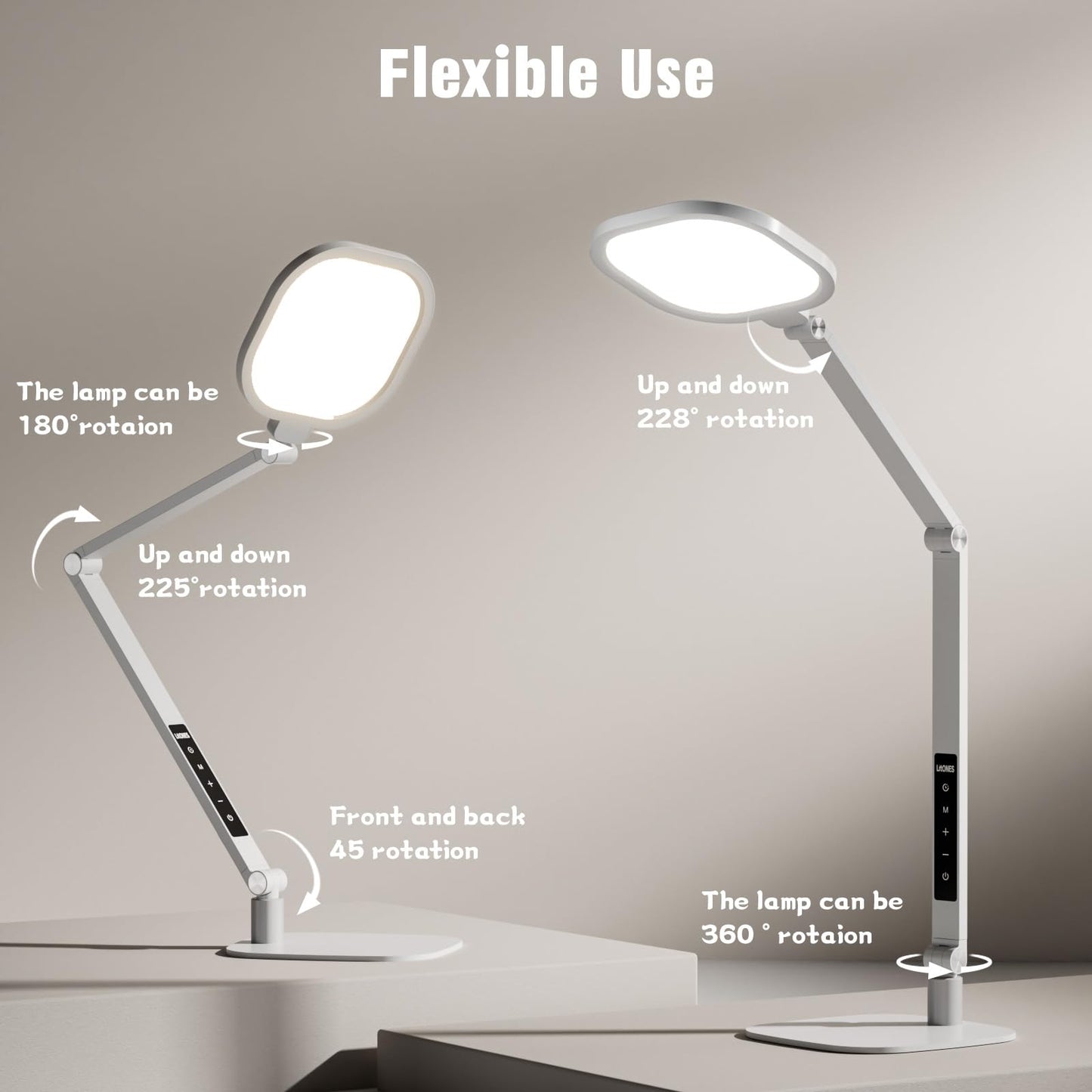 LitONES LED Desk Lamp for Home Office, 15W Desk Light with CRI >95, Memory & Timer Function, 1200LM Dimmable Computer Light for Video Calls, Conference, Reading, Study (White)