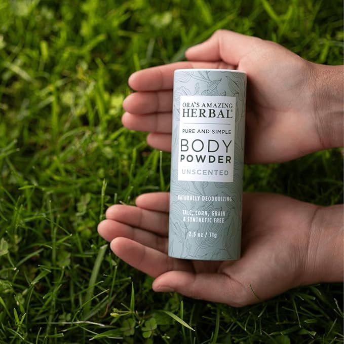 Ora's Amazing Herbal Fragrance Free Body Powder for Women and Men, Unscented Talc and Cornstarch Free Talcum Powder, Waxing, Natural Sugaring, Foot, Dry Shampoo, Made in USA, 2.5 oz