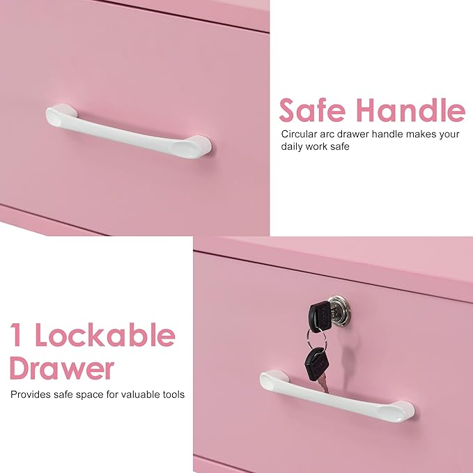 BarberPub Wall Mount Station with Drawers Styling Cabinet Open Storage Beauty Salon Spa Equipment 2502 (Pink)