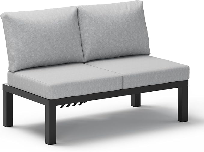Oasbira Aluminum Outdoor Patio Sofa Set, 2 Seats Modular Sectional Reclining Loveseat Sofa with Adjustable Backrest & Removable Cushions, All-Weather Conversation Sets for Garden & Yard, Gray