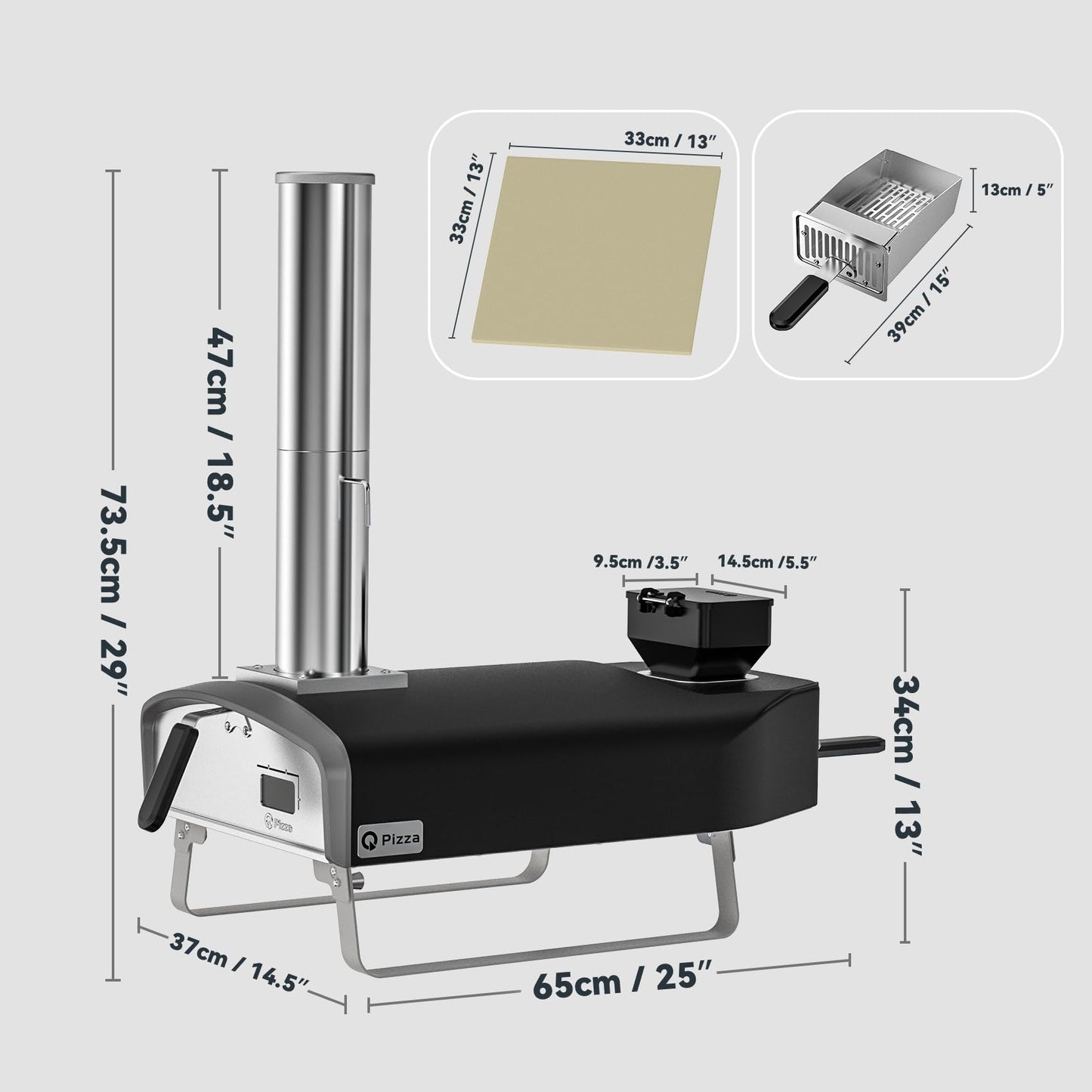 Q Pizza Portable Pizza Oven, Outdoor Pizza Stove, Wood Pellet Burning Pizza Oven with Pizza Stone for Outdoor Backyard Pizza Maker Garden Kitchen, PS105
