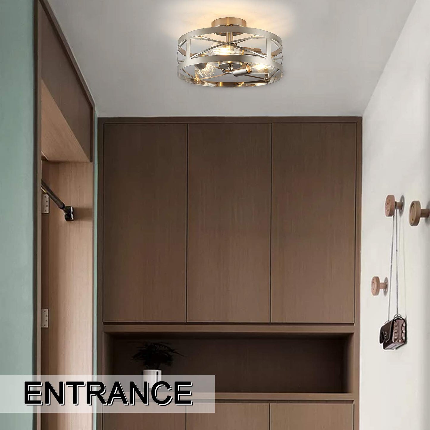 SHENGQINGTOP Modern 3-Light Semi-Flush Mount Ceiling Light 13 Inches Round Lighting Fixtures for Kitchen Island Dining Room Bedroom Farmhouse Foyer Hallway Front Door, Brushed Nickel Finish