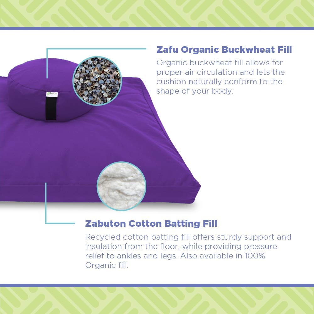 Meditation Cushion Mat Set - Large Oval Zafu Floor Pillow Organic Buckwheat Pillow + Cotton Filled Zabuton Prayer Pad - Meditation Pillow Yoga Knee Pad - Made in USA - 18" Oval, AQUA Cotton