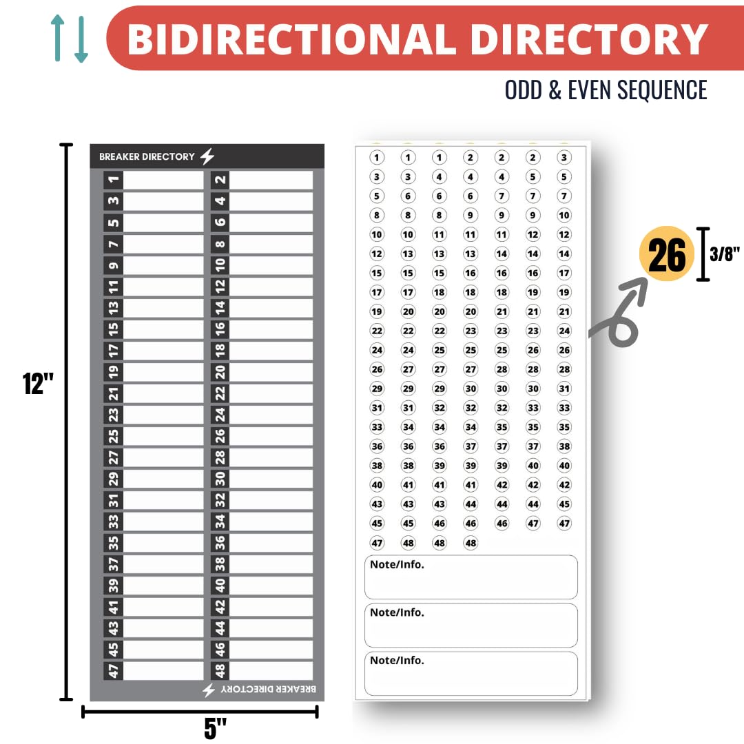 Premium Quality Non-Tearable Vinyl Paper Circuit Breaker Directory Label with Fuse Stickers for Fuse Panel, Marker Sign for Electrical Panel. Strong Adhesive. Up to 48 Entries. House or Commercial Use