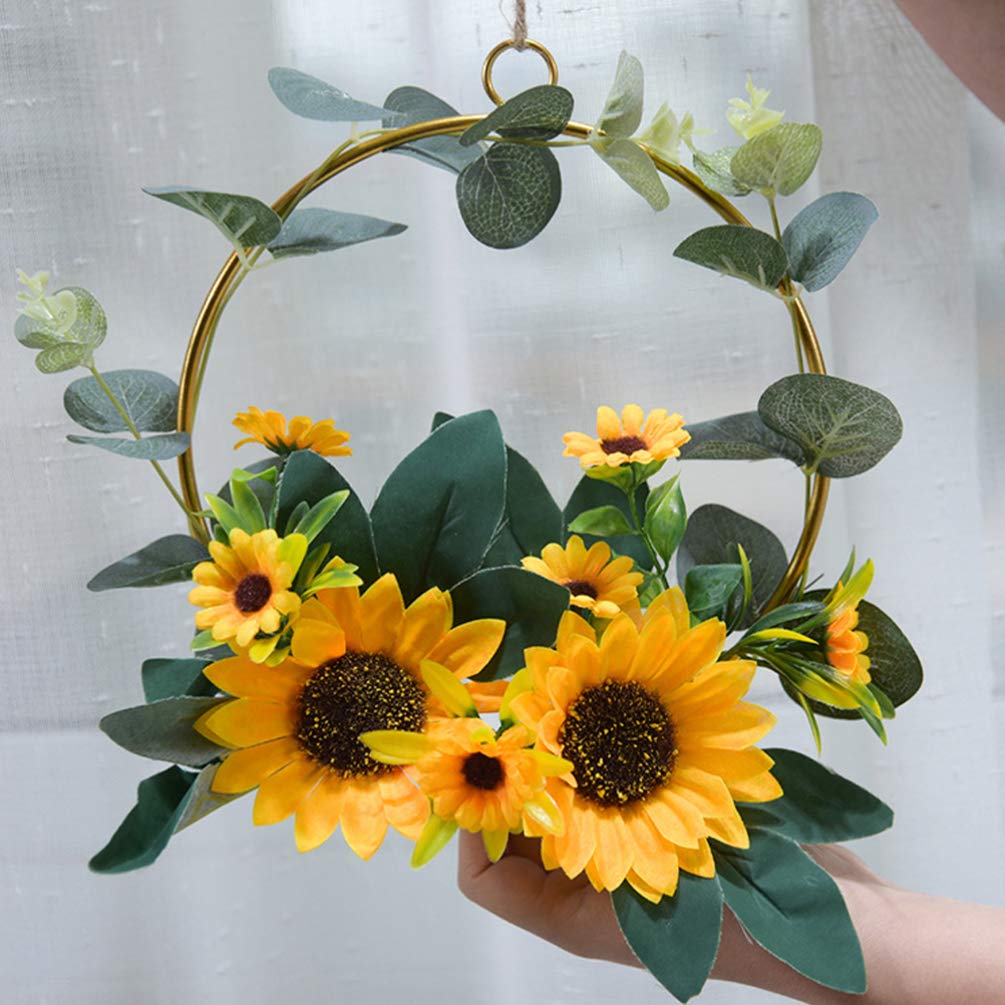 1PC Sunflower Garland Wreath Decor, Wedding Decoration Pendant, Wreath Artificial Wreaths fo Wedding, Festival Wreath Wall Hanging Decoration