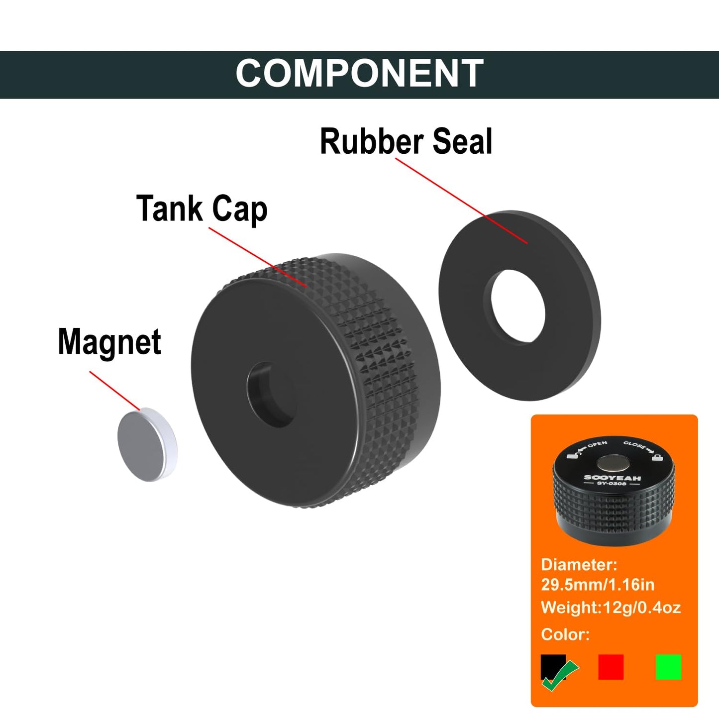 SOOYEAH 1LB Propane Cylinder Protect Caps with Magnetic,Sealed Caps(pack of 4PCS),Metal Material-Black