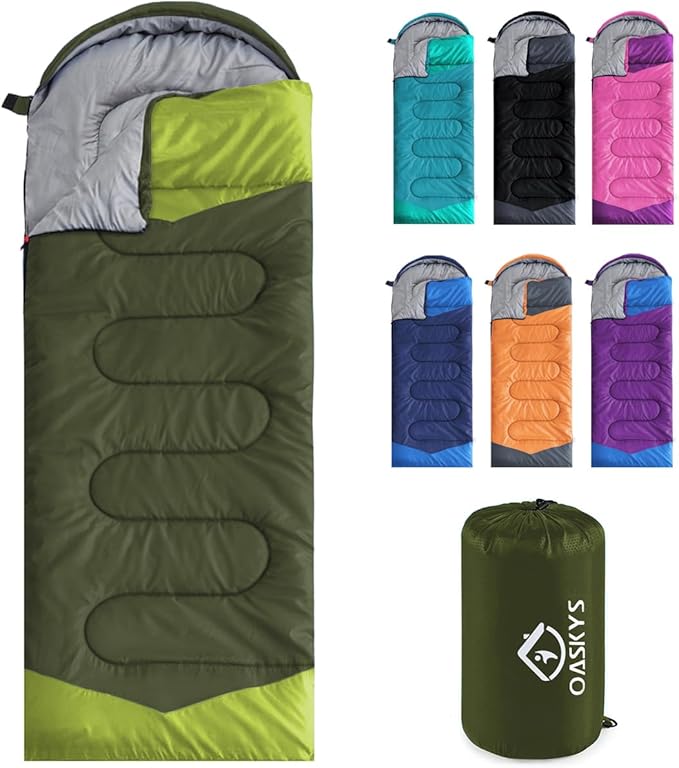 oaskys Camping Sleeping Bag - 3 Season Warm & Cool Weather - Summer Spring Fall Lightweight Waterproof for Adults Kids - C...