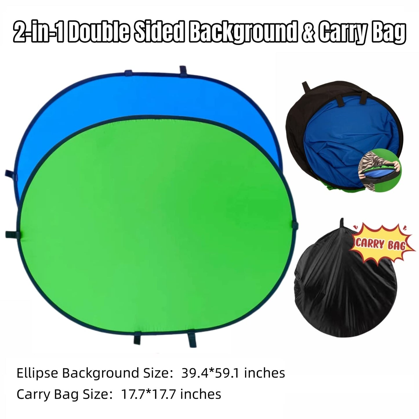 Blue Green Screen Backdrop Double Sided Collapsible Greenscreen Backdrop with Carrying Bag,Portable Pop Up Green Screen Background for Streaming Webcam 39.4 * 59.1"