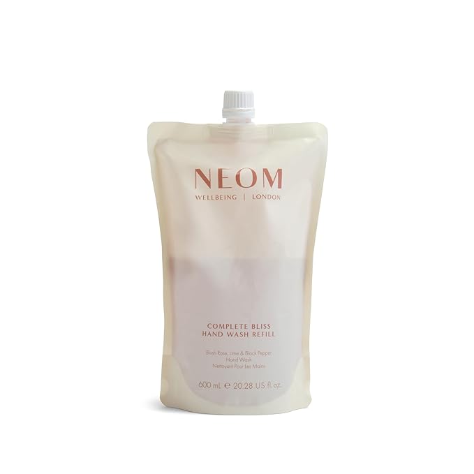 Neom Complete Bliss Hand Wash Refill, 600ml I Infused with soothing pomegranate, chamomile extracts and skin-softening aloe vera I 100% natural fragrances and 100% recyclable pouch