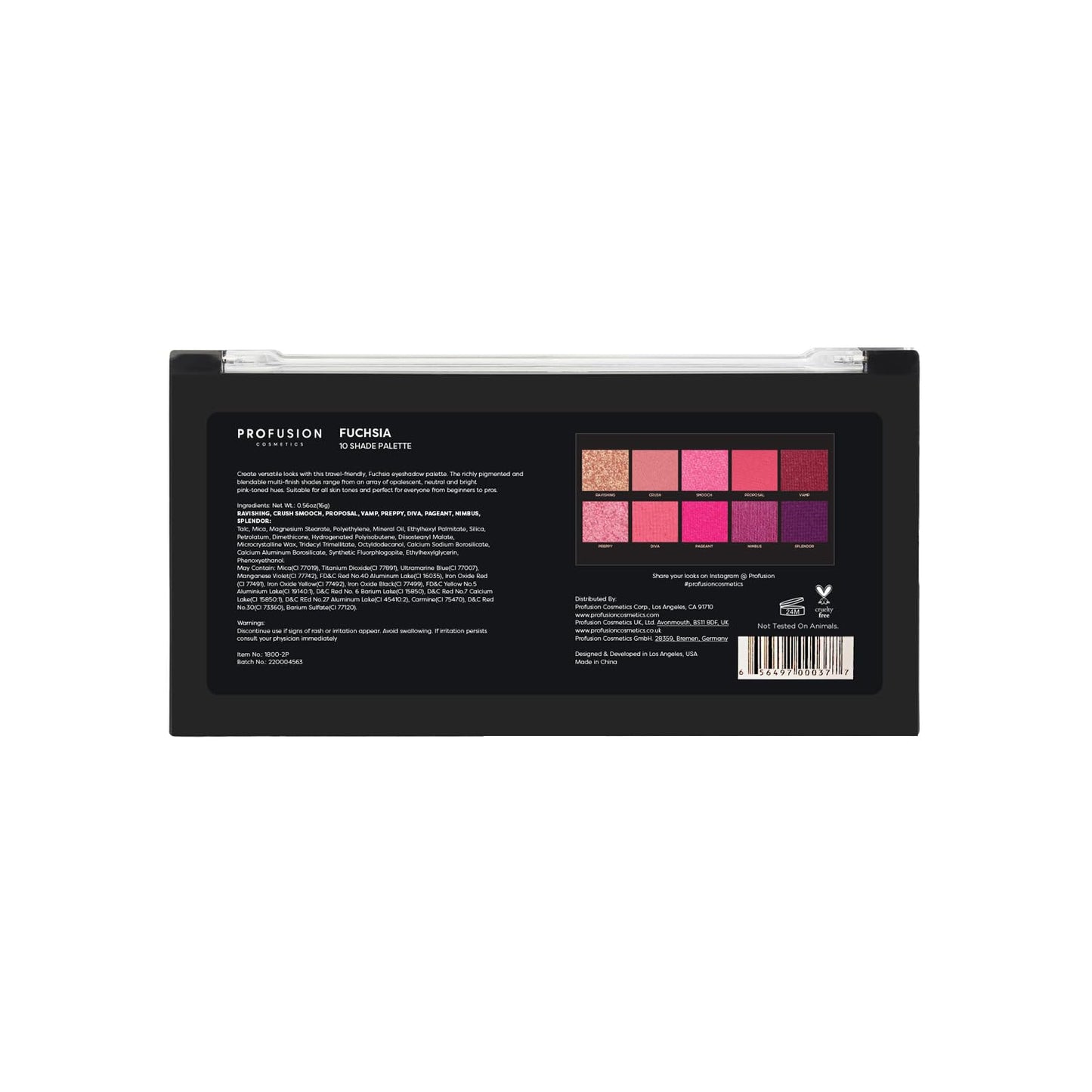 Profusion Cosmetics Fuchsia 10 Shades Eyeshadow Palette - Highly Pigmented, Long-Wearing, Blendable Colour Payoff, Easy to Blend