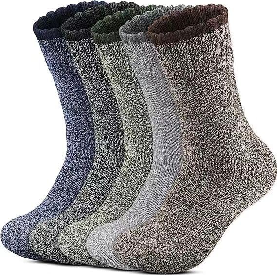 5pcs Men's Thermal Winter Socks - Cozy & Warm for Hiking, Fishing Breathable Polyester Blend Machine Washable