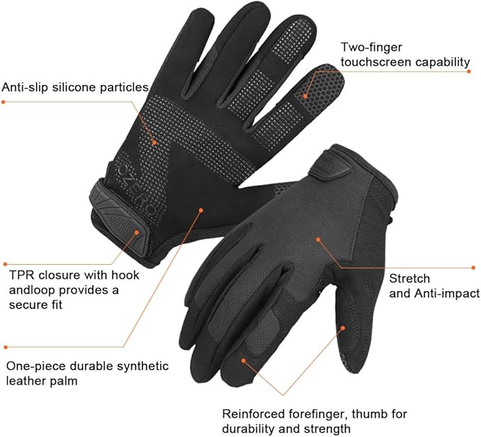 OZERO Men's Utility Work Gloves: Touch Screen Mechanic Working Gloves - Breathable Flexible Grip Heavy Duty, Black, S/M/L/XL