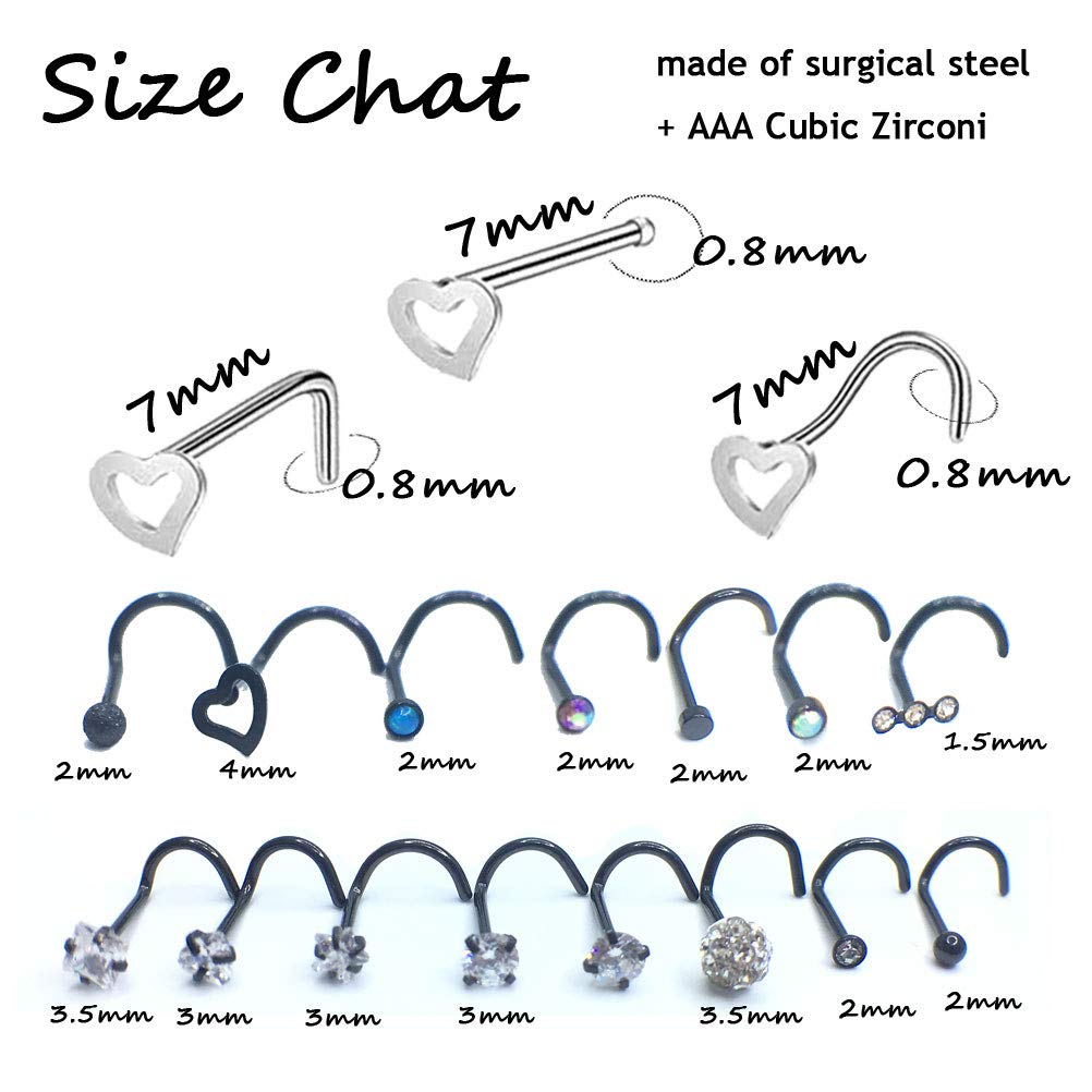 20G Silver Surgical Steel Nose Screw Nose Stud Nose Rings Hoops Nose Hoop for Women Men