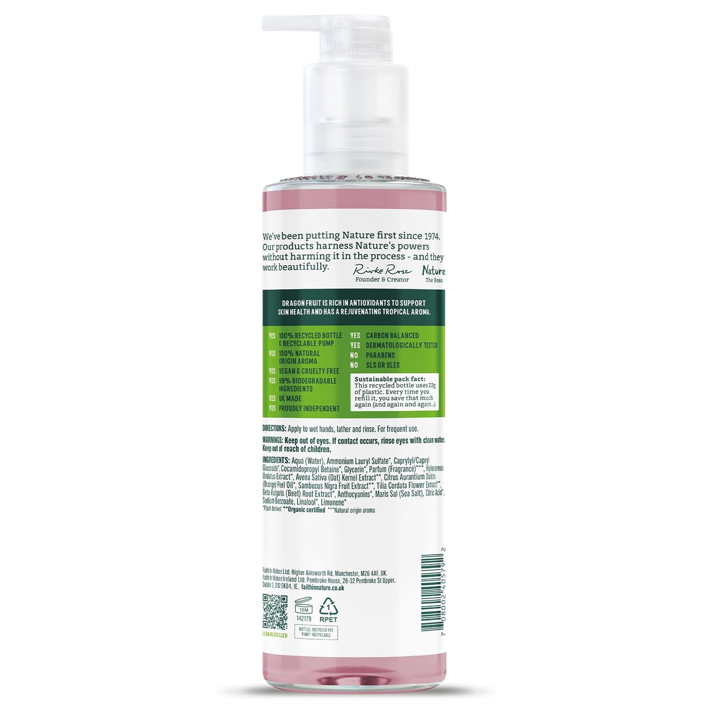 FAITH IN NATURE Natural Dragon Fruit Liquid Hand Wash, Rejuvenating, Vegan and Cruelty Free, No SLS or Parabens, 400 ml