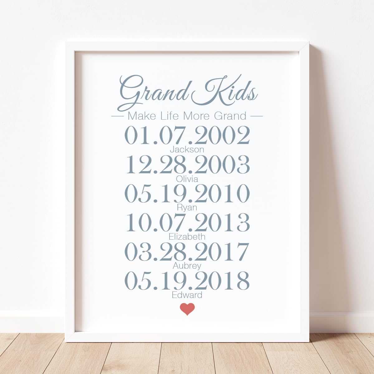 Personalized Grandparents Gift with Grandkids Names and Birth Dates - Birthday Gift for Grandparents - Grandparents wedding anniversary gifts - Grandparents Day Gift with Grandkids’ Names (UNFRAMED)
