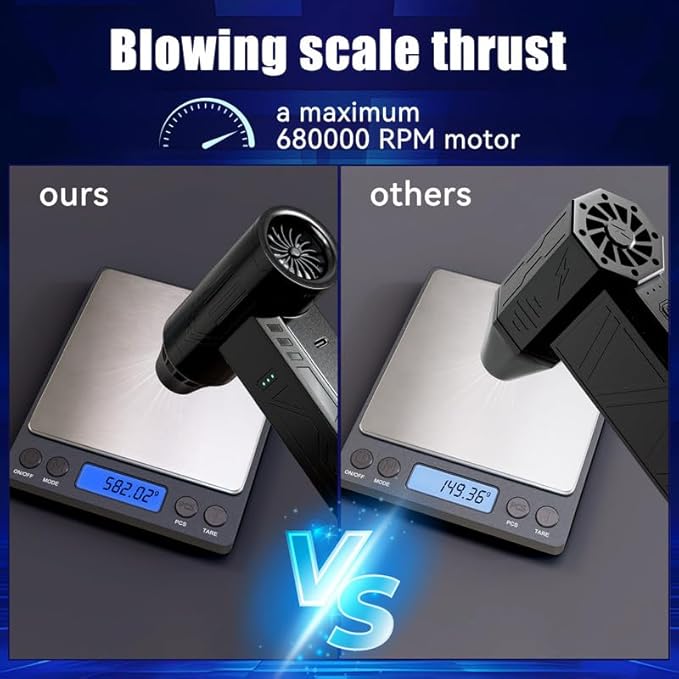 Compressed Air Duster 480000RPM Electric Air Duster Variable Speed 580G 4 Gear Adjustable Rechargeable Cordless Jet Dry Blower Turbo Fan Dryer Cleaning Air Blower Mini Car Vacuum Cleaner Carbon Black
