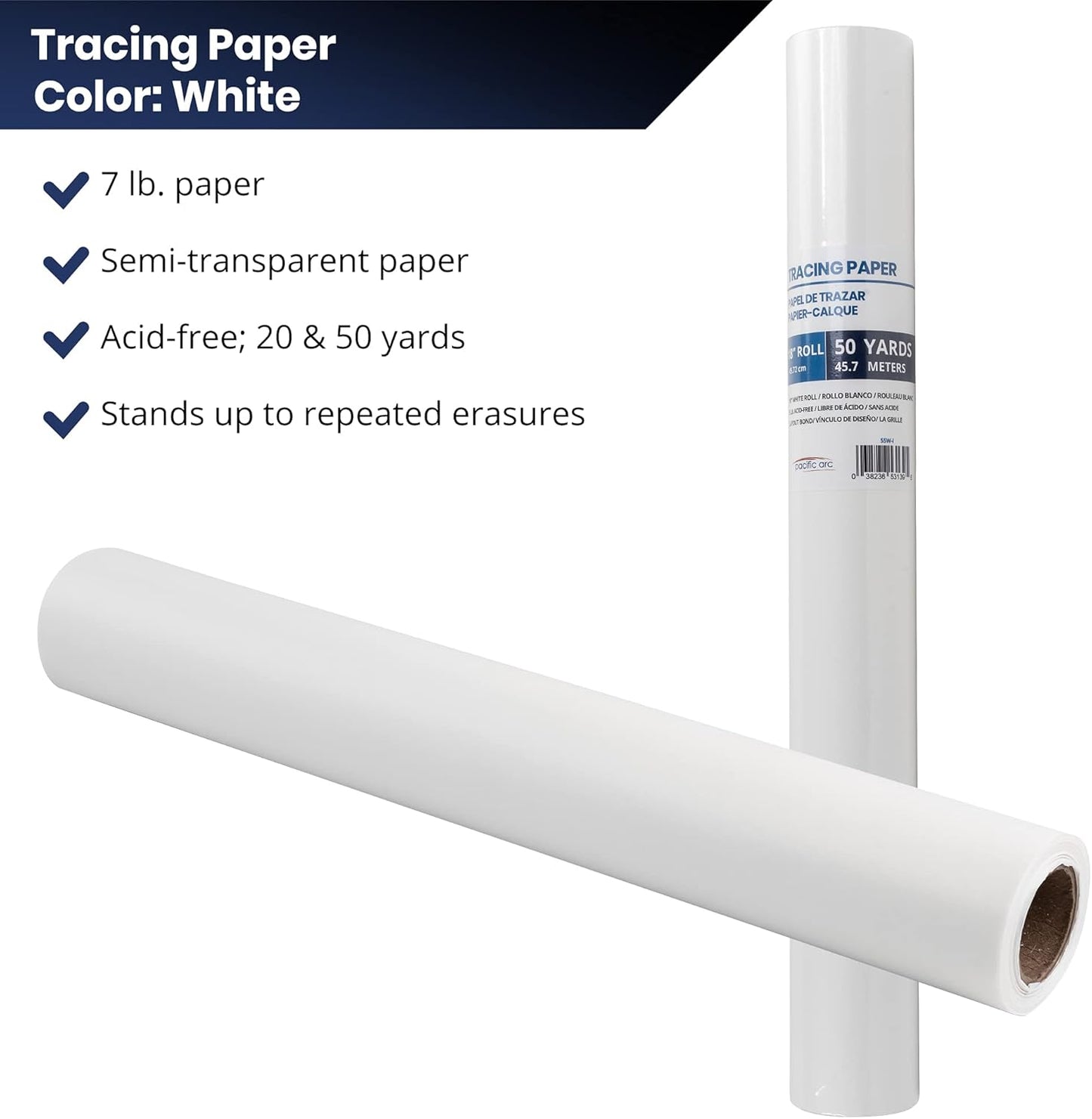 Pacific Arc Tracing Paper Roll, White, 12 Inch X 20 Yard Roll