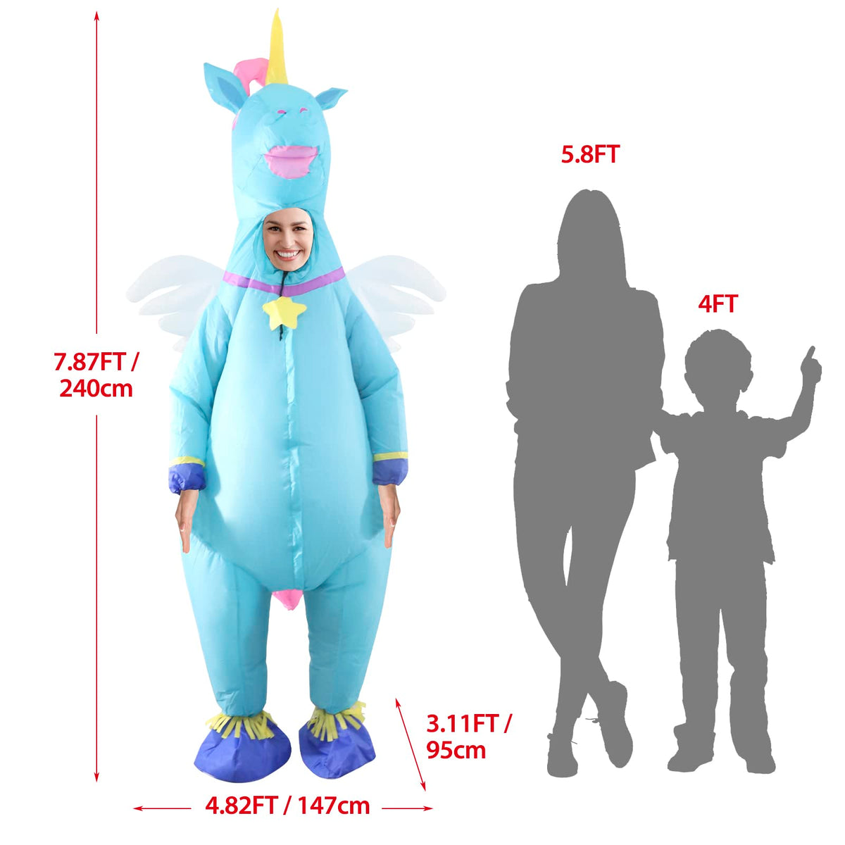 SHDEJTG Inflatable Costume Unicorn Full Body Unicorn Air Blow-up Deluxe Halloween Costume - Adult Size, Blue