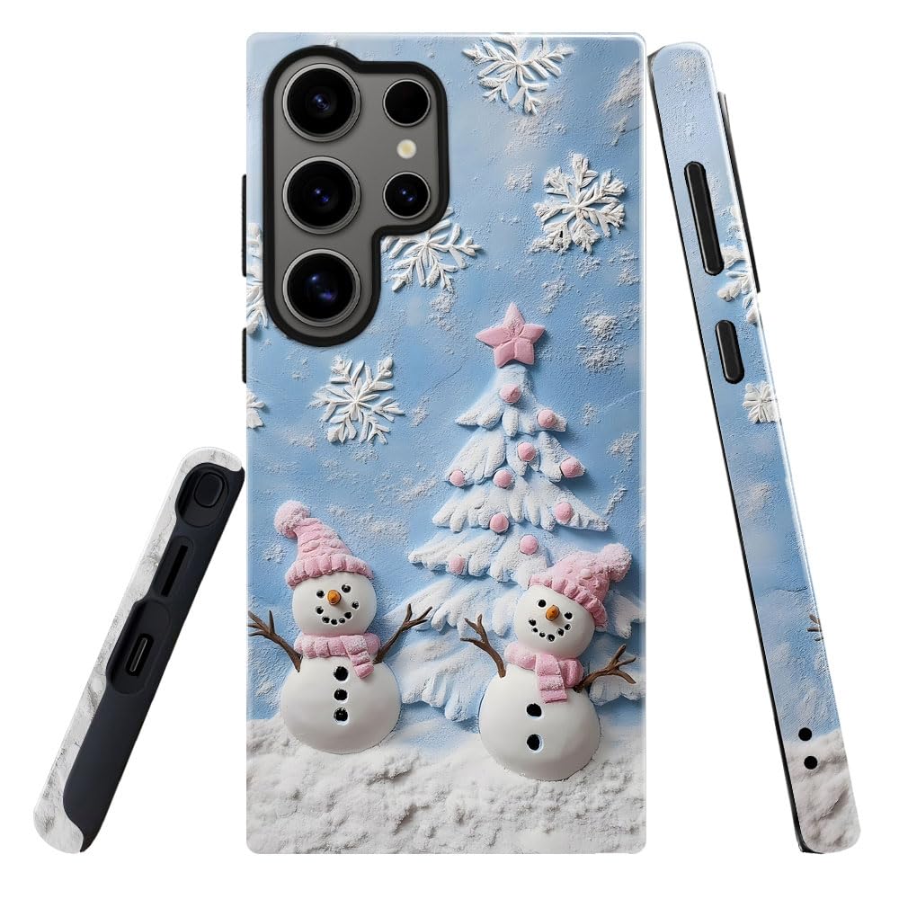 DAIZAG Case for Samsung Galaxy S23 Ultra,Military-Grade Protection Cover,Cute Snowman Flower Christmas Tree(Glossy)
