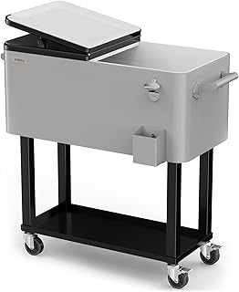 VINGLI 80 Quart Rolling Ice Chest on Wheels, Portable Patio Party Bar Drink Cooler Cart, with Shelf, Beverage Pool with Bo...