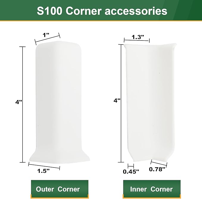 GAMZAU Baseboard Corner Blocks 4inch Height, Self Adhesive 3 Inside + 3 Outside Corners-Connector Between The Cove Base Wall Base Rubber Moulding Trim, Perfect Match for Our S100 Baseboard(White)