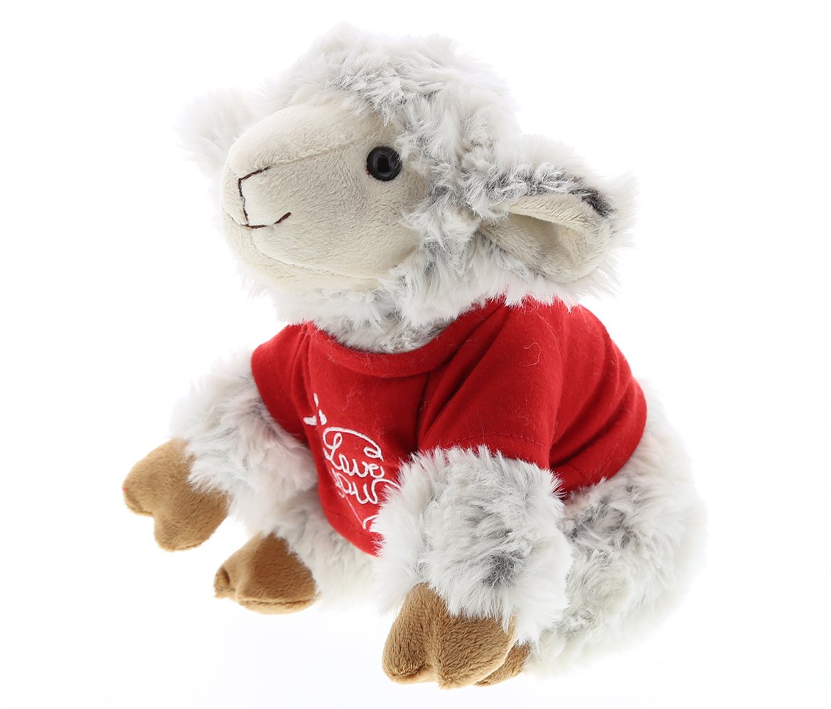 DolliBu I Love You Valentine Plush Squat Sheep - Cute Stuffed Animal with Red Shirt and Name Personalization Gift for Valentines Day, Birthday, Anniversary, Romantic Date - 8 Inches