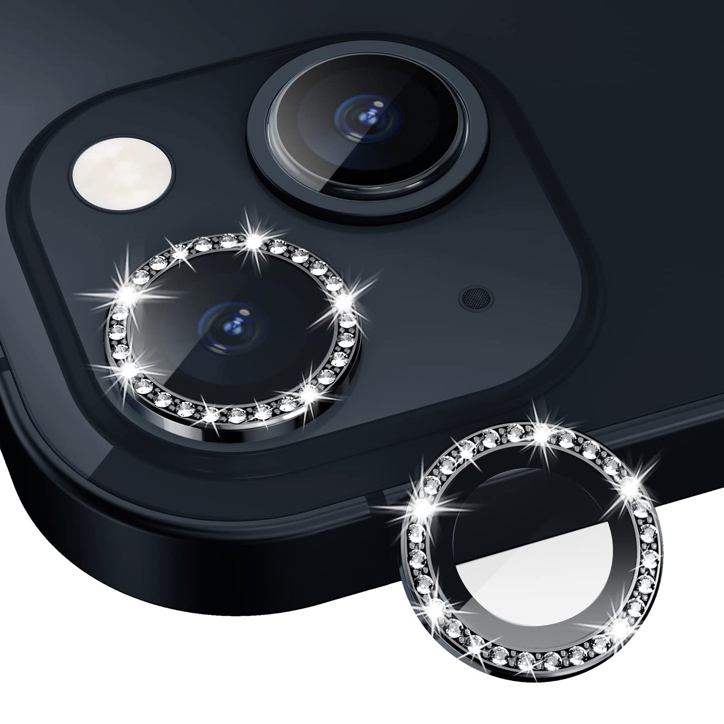 Xfilm Bling Diamond Individual Camera Lens Protector For Iphone 13 / Iphone 13 Mini, Hd Clear Tempered Glass Camera Lens Screen