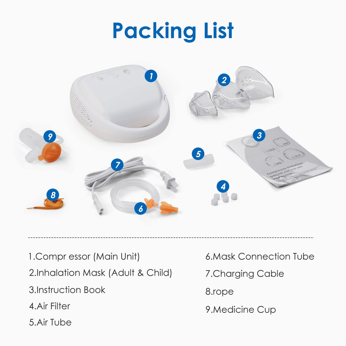 KOPACT Nebulizer Machine - Nebulizer Machine for Adults & Kids for Breathing Problems with 3 Masks and 1 Mouthpiece, Adjustable Amount Desktop Portable Nebulizer for Home Use