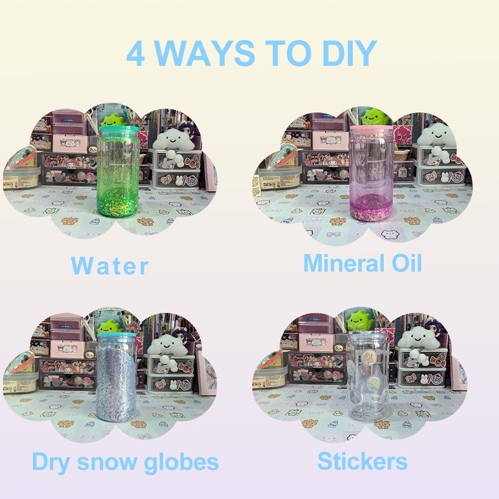 BRLBZXJY 6 Pack 16 Oz Snow Globe Tumblers with Lids + 5-piece Snow Globe Tumbler Supplies – Insulated Double Wall Plastic DIY Cups