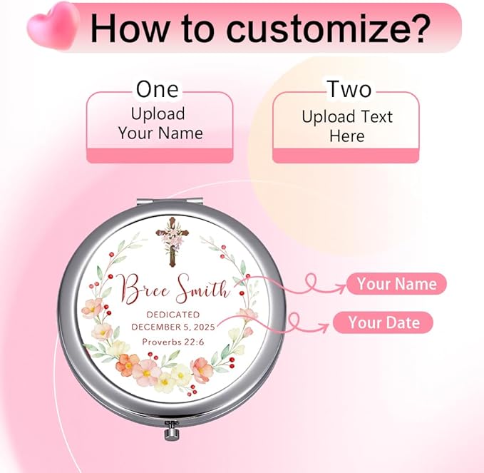 Eunigem Personalized Compact Flower Mirror for Women-Makeup Small Purse Mirror Custom Gift for Girls Women Christians (Flower Color-2)