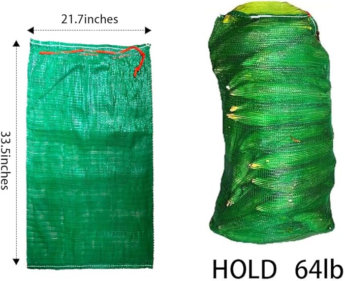 10pcs Extra Large Mesh Storage Produce Bags Reusable Vegetable Storage Bags Sacks 21'' x 32'' Holds up to 50 Lbs Vegetable Storage Bags (Green 10)