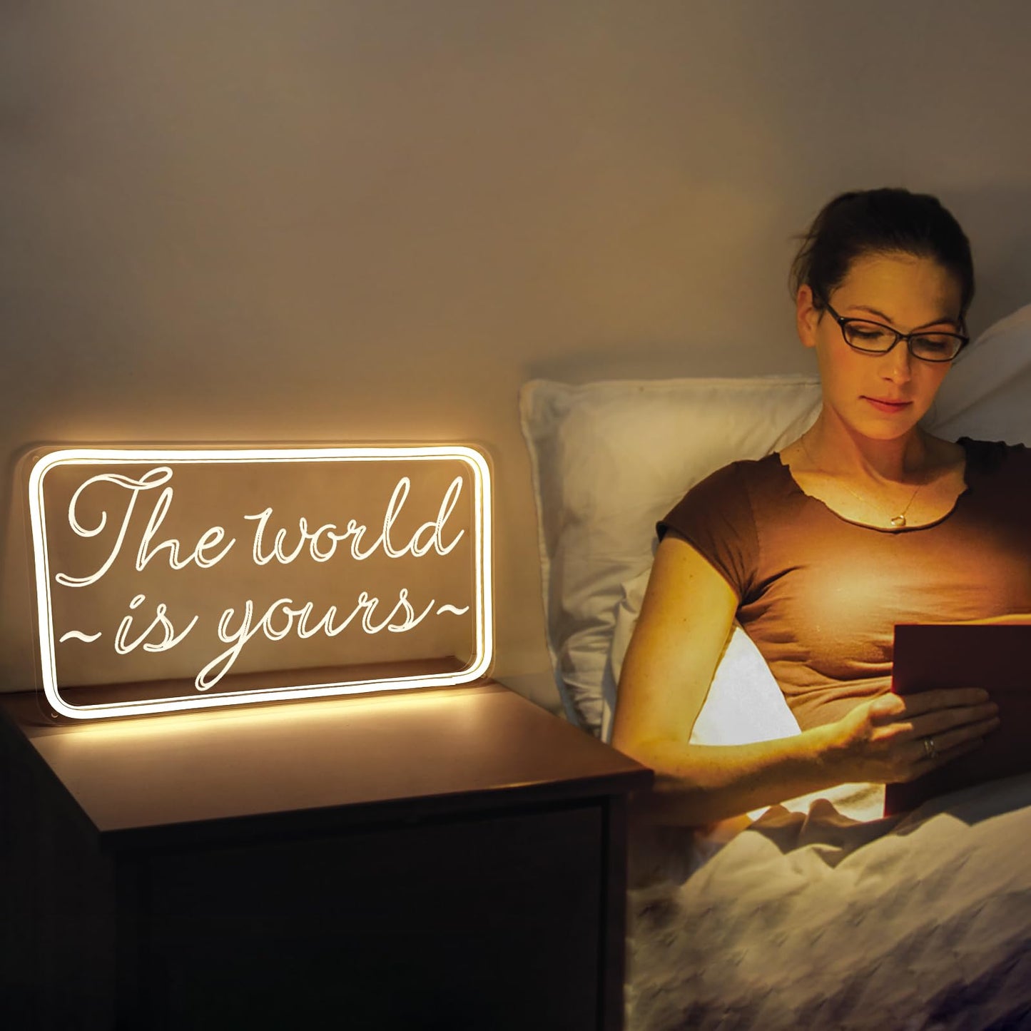 The World is Yours Neon Signs for Wall Decor 3D Carving Design Neon Sign for Bedroom. Warm White LED Neon Signs for Room, Bar, Office, Birthday Party Wedding