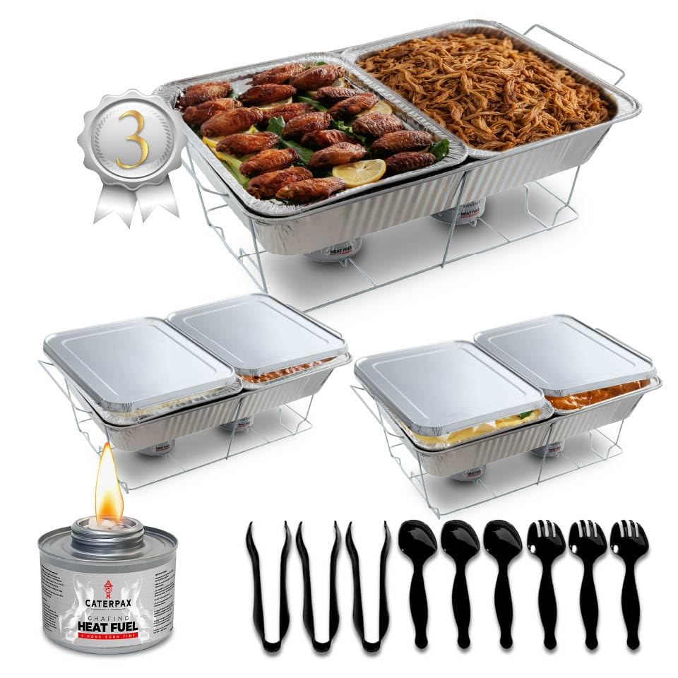 Disposable Chafing Dish Buffet Set - Large Full Size (33 pcs) – Catering Food Warmers with Half-Sized Serving Pans, Covers, Racks, Utensils & Fuel Cans - Perfect for Buffets, Parties & Food Serving