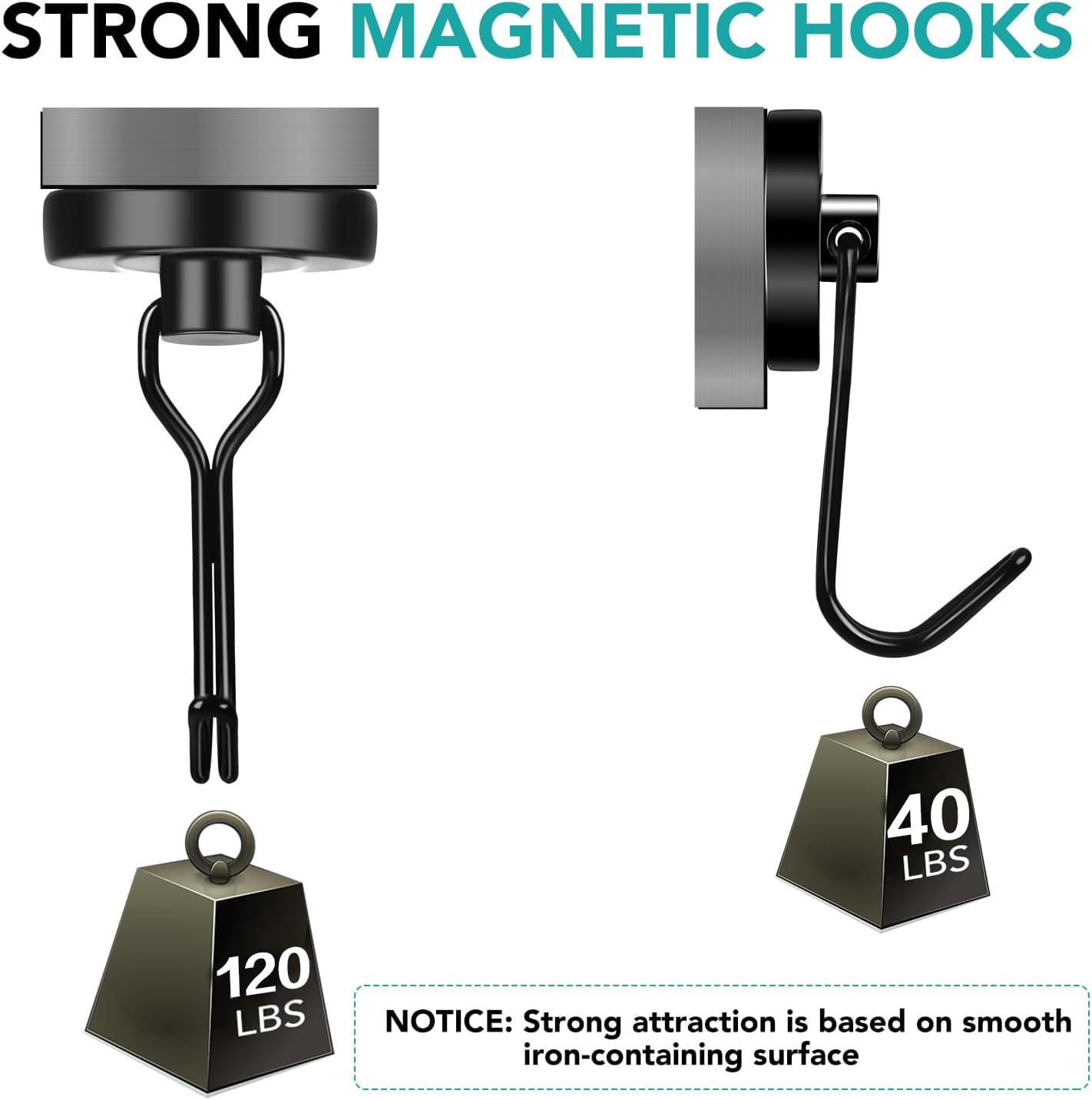 DIYMAG Black Magnetic Hooks 120LBS Strong Magnetics Heavy Duty 2026 Cruise Ship Essentials Magnets with Metal Hook for Hanging Refrigerator Home Kitchen Office, 8Pack