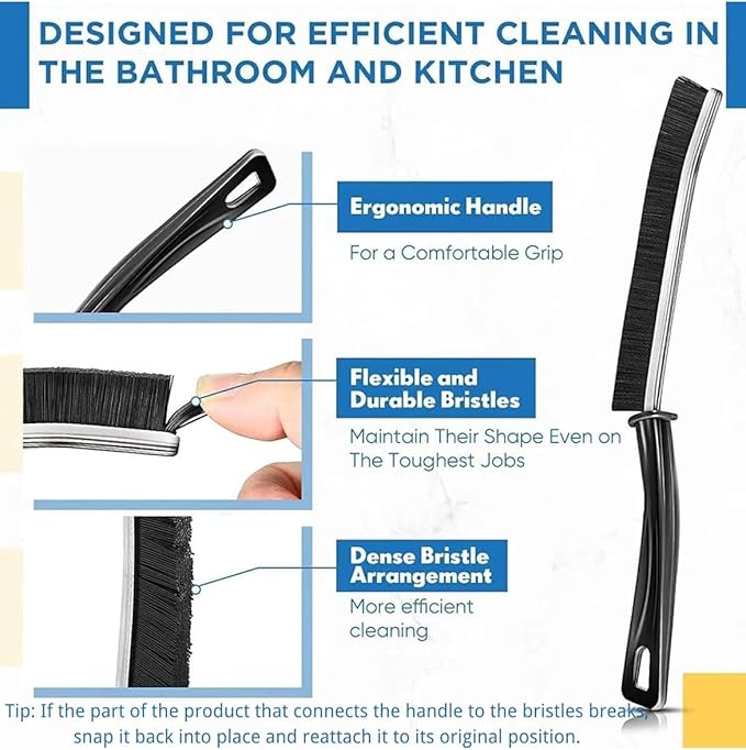 Wdianoutdoor Crevice Cleaning Brush, Heavy-Duty Bristle Brushes for Compact Space Cleaning, Slim Gap Scrubbing Tool, Perfect for Kitchen Surfaces, Window Tracks, Bathroom Tiles & Faucets (BK 3 Pcs)