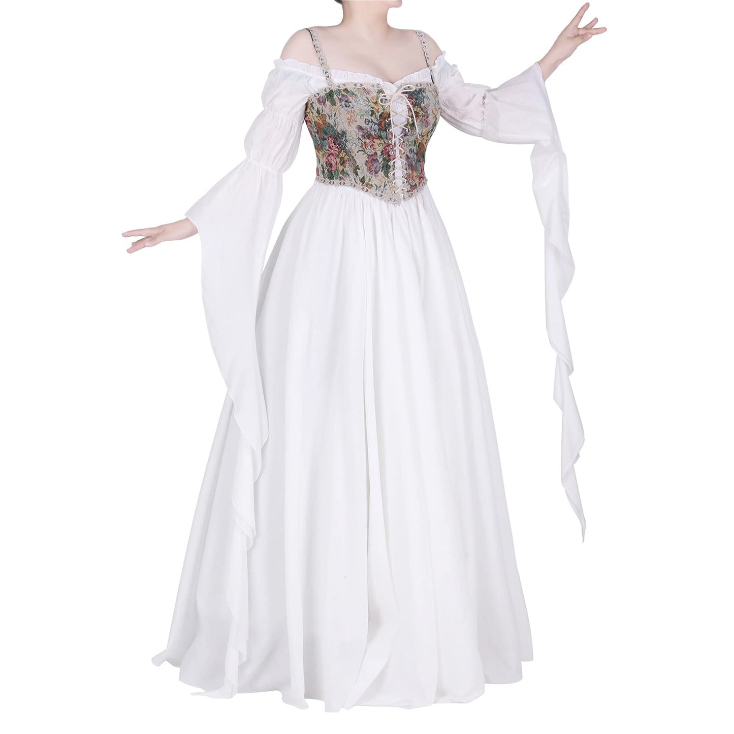 Vibsion Medieval Renaissance Dress Renaissance Faire Costume for Women Victorian Gothic Witch Wedding Dresses S/M