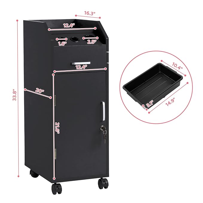 Winado Hair Salon Storage Cart with Wheels & 3 Hair Dryer Holders & 4 Drawers & Lock & 2 Keys, Hairdressing Tools Station Mobile Makeup Case, SPA Utility Trolley (Black)
