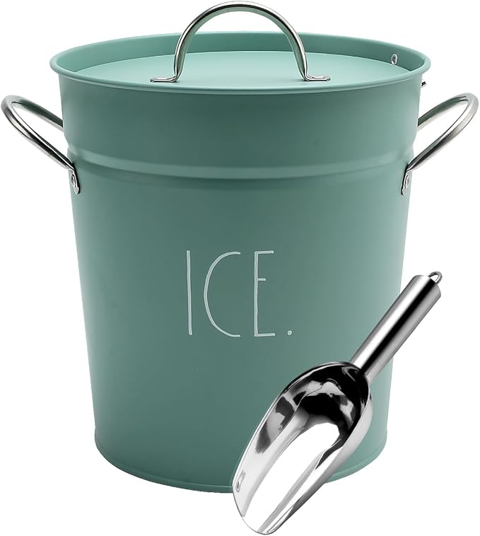 Rae Dunn Ice Bucket with Scoop - Stainless Steel Bucket with Handle, Lid and Ice Scooper - 4 Qt. Storage Bin for Ice Cubes...