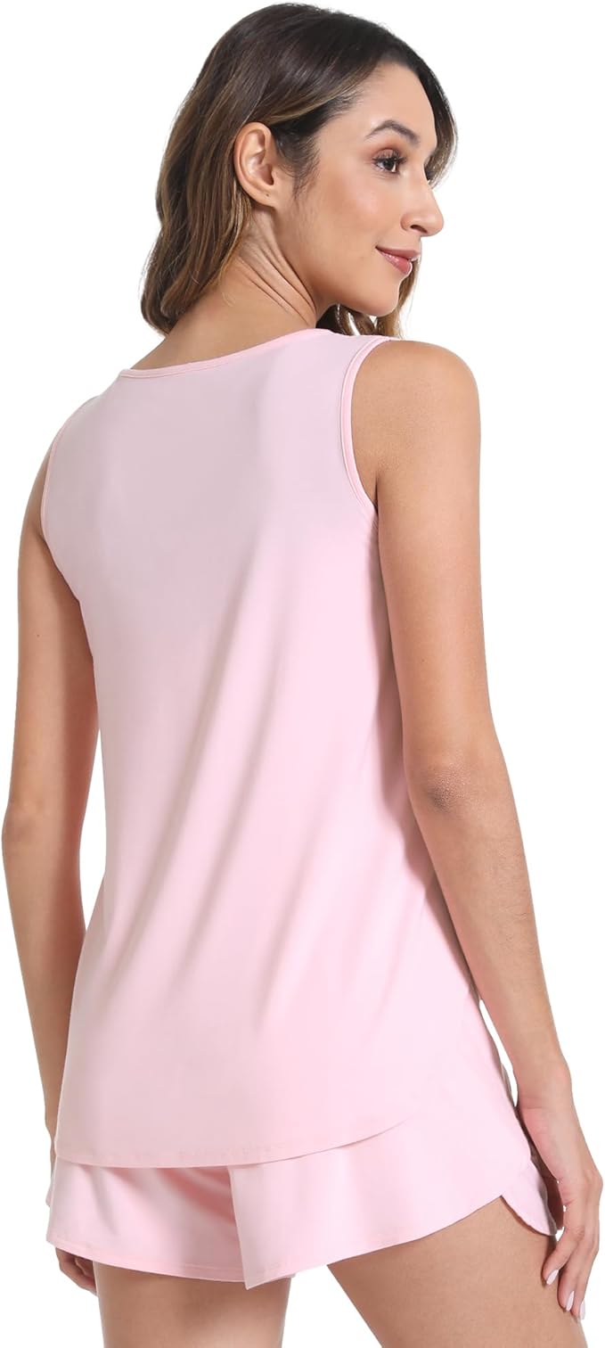 NACHILA Pajamas for Women-Viscose from Bamboo, Ribbed Racerback Tank Top Sexy Split Shorts Pajama Sets Cooling Sleep Cami Pjs