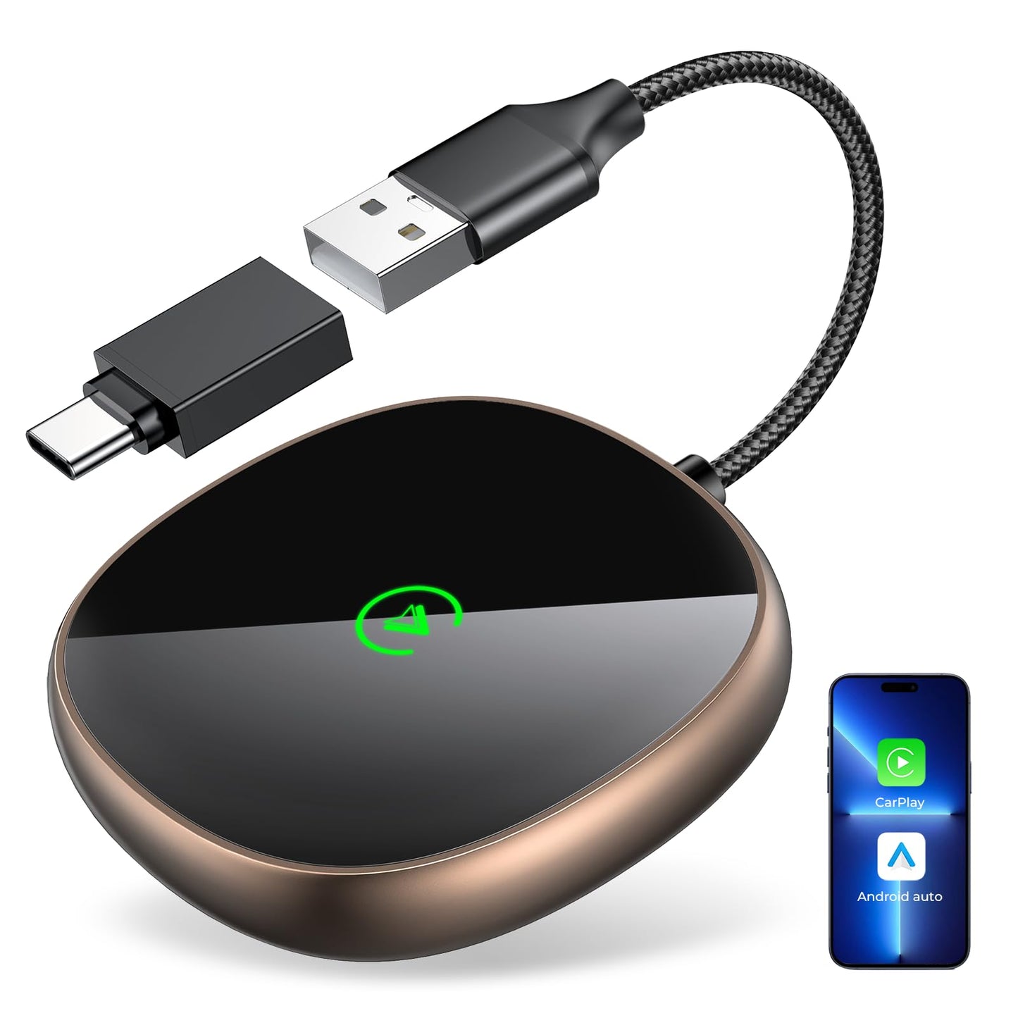 Wireless Carplay Adapter for iPhone & Android Auto 2-in-1, Stable, Plug & Play Low Delay Carplay Wireless Adapter Convert Wired to Wireless Apple Car Play Dongle for iOS 10+/Android 11+(Titanium)