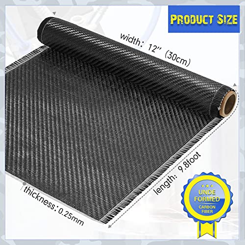 Tudomro 10ft x 12" Carbon Fiber Fabric Black Carbon Fiber Sheet Pure Cloth 2 x 2 Twill Weave-3k/220g for Cars Structural R...