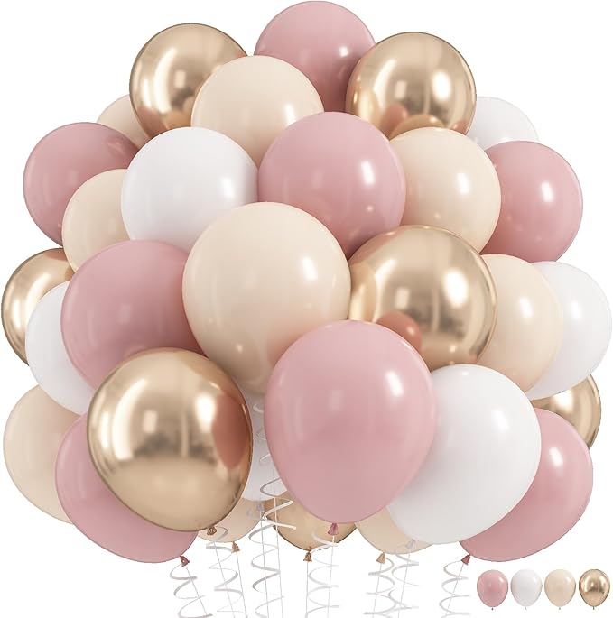 Nude Dusty Pink Balloons Set, 60Pcs 12 Inch Retro Blush Pink Apricot Helium Balloon with Beige White Champagne Gold Latex ...