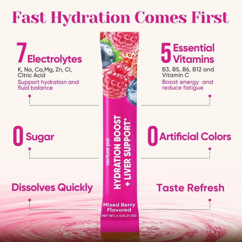Venture Pal Hydration Packets + Liver Support- Liquid Daily IV Electrolyte Powder Packets with 7 Electrolytes & 5 Vitamin...
