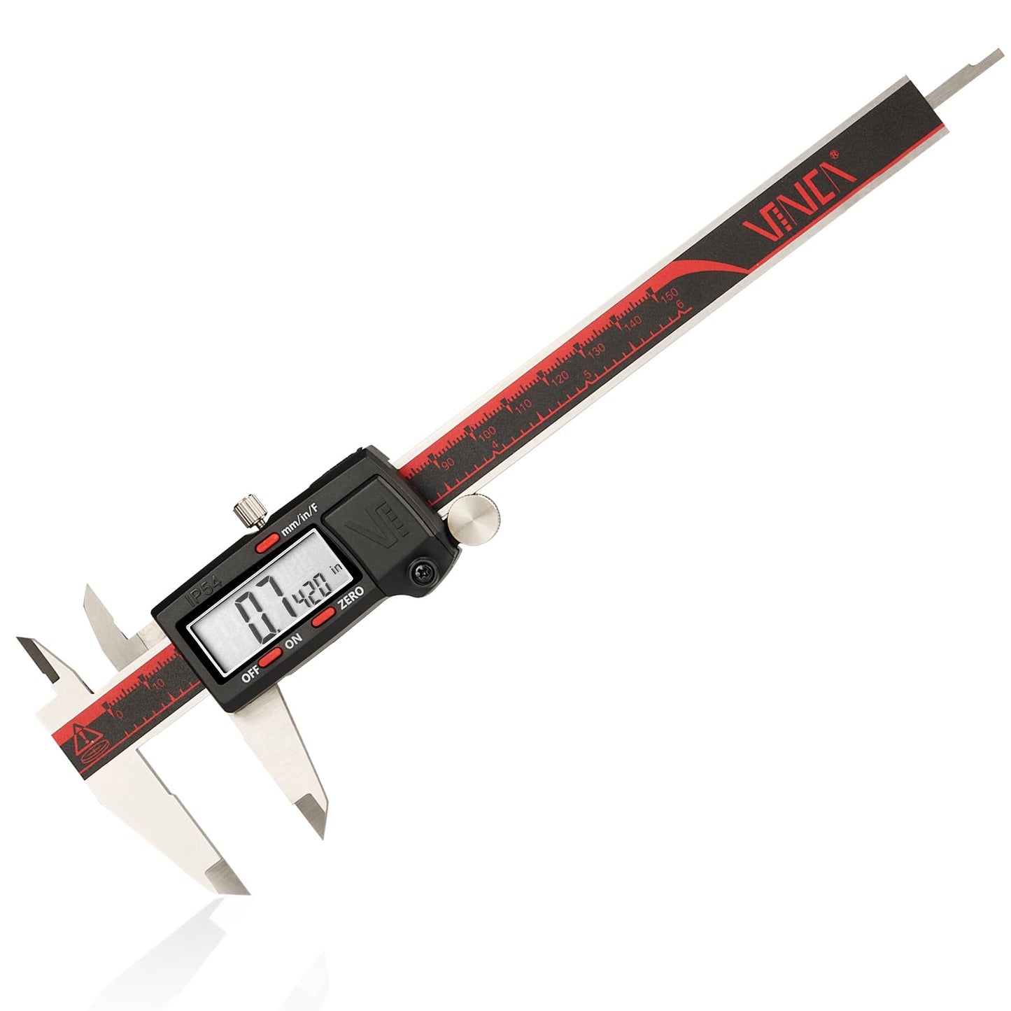 VINCA IP54 Grade Digital Caliper, DCLA-0605 6 Inch/150mm, Inch/Millimeter/Fraction Conversion, Stainless Steel, Large LCD Screen